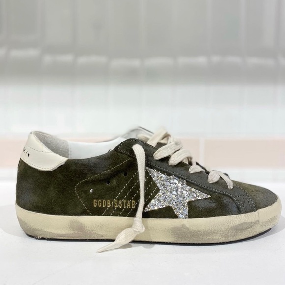 Golden Goose Superstar Sneaker Green Suede/Silver Glitter/Cream sz 39 New in Box - Picture 12 of 12